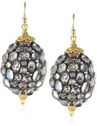 Fern Freeman 18K with Rhodium Silver Moonstone Drop and 22K Flower Cap Earrings