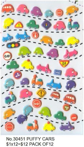 Kawaii Puffy Cars Sticker, 2 Sheets, #30451