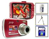 SVP Xthinn-737 Red 7MP 3x Optical zoom 3-inch LCD Digital Camera + FREE 16GB High Speed SD Memory Card & Tripod & AA Rechargeable Set