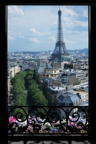 1art1 56667 Paris - Fenster mit Ausblick auf den Eiffelturm Poster, 91 x 61 cm