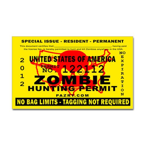 US Zombie Hunting Permit Sticker Rectangle by CafePress - White