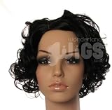 Short black curly kiss-curl 1920's pinup style wig
