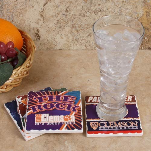 Clemson Tigers Assorted Tumbled Stone Coaster Set of 4, Highland Graphics