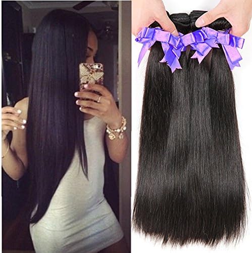 SATAI Brazilian Straight Hair 4 Bundles Real Human Hair , 400g Per Lot, Natural Color Virgin Brazilian Hair (16 18 20 22)