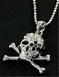 Punk Skull Cross & Bones Black Flower Charm Necklace Silver Tone