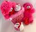 KISS ME Fluffy Valentine's Day Fabric Gift Bag For Adults & Children - Piggy Bank, Plush Teddy Bear Stuffed Animal & Large Foil Wrapped Milk Chocolate Love Lips