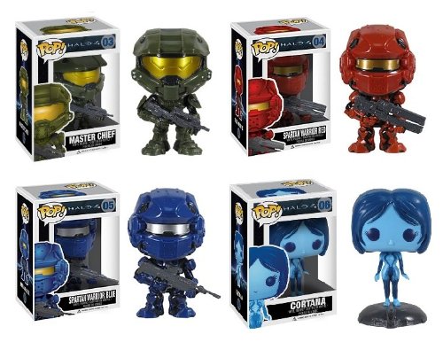 Funko Halo 4 Vinyl POP! Set of 4 Master Chief #3, Red #4 & Blue #5 Spartan Warriors & Cortana #6-image