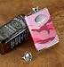 Personalized 8 Oz Pink Camouflage Liquor Flask With Funnel - Engraved Oval Medallion - Leather & Stainless Steel - Women, Military, Hunter
