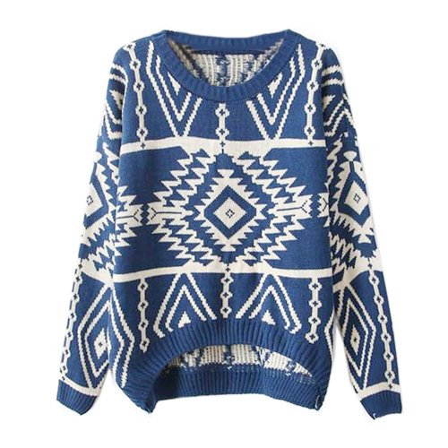 Zeagoo Women's Geometric Knitted Sweater Loose Pullover Outwear