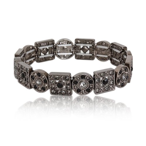 Silver Black Diamond Circle Square Stretch Bangle Bracelet Fashion Jewelry