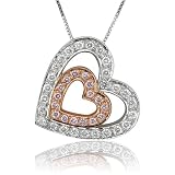 18k Two Tone Gold Heart Shaped White and Pink Diamond Pendant Necklace 0.51carat