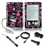 Crystal Case Pink Flower Ultimate Design Slim Premium Durable Hard Case Edition For Barnes and Noble Nook E-Reader + Includes a 4-Inch eBigvalue Determination Hand Strap + Includes a Ultimate Travel 3 in 1 USB Charger Combo Kit: Home USB Charger + Car USB Charger + USB Data Sync and Charge Cable