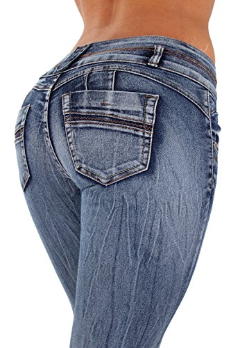 Style SF7-95159S - Colombian Design, Butt Lift, Levanta Cola, Skinny Jeans in Washed Blue Size 11