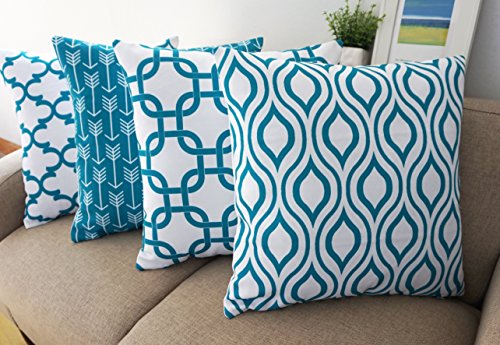 Howarmer canvas cotton throw pillows cover for couch set of 4 tea…