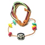 Multi-color Peace Sign Leather Bracelet