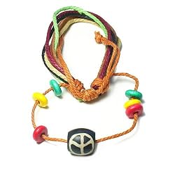 Multi-color Peace Sign Leather Bracelet