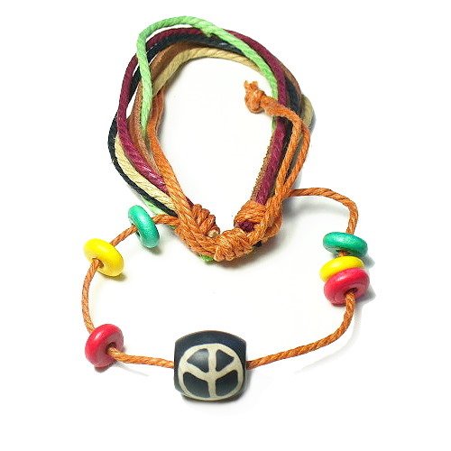 Multi-color Peace Sign Leather Bracelet
