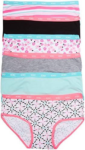 XOXO Girl's Cotton Spandex Briefs with Elastic Trim 6-Pack (Small, 6PK Flower/Geo)