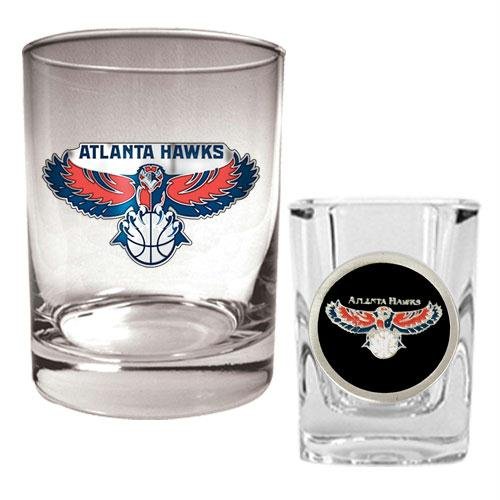 NBA Atlanta Hawks Rocks Glass & Square Shot Glass Set - Primary Logo