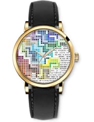 SPRAWL Aanalog Fashion Series Gold Ladies Watches of Genuine Black Leather Strap,Unique Wrist Watch for Women Girls Designed with Colored squares