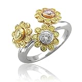 18k Gold Flower White, Pink and Yellow Diamond Ring / Band, Size 7 - 1.02 carat