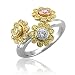 18k Gold Flower White, Pink and Yellow Diamond Ring / Band, Size 7 - 1.02 carat
