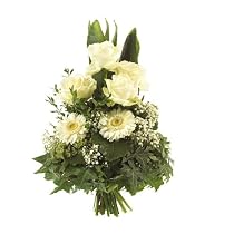 Blumenstrau&szlig; 'Hoher Strau&szlig;' Mini Frisch vom Floristen vor Ort mit wei&szlig;en Rosen und Gerbera, gestaffelt gebunden