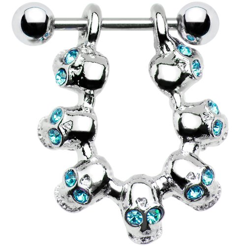Aqua Gem Dangling Skull Cartilage Earring