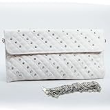Dasein Rhinestone Studded Quilted Clutch/ Evening Bag White Faux Leather