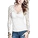 DJT Women's Sexy Floral Lace Shirt Scallop V Neck Semi Sheer Blouse Include Padded Tube Work Party Tops