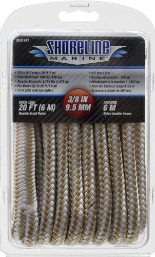 Shoreline Marine Double Braided Nylon Dock Line, 3/8-Inch x 20-Feet, Gold/White
