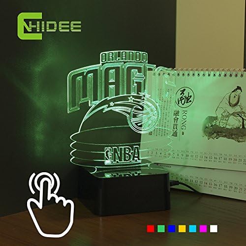 CNHIDEE NBA Basketball Teams 3d Optical Illusion Table lamp with RGB 7 Color Touch Control LED table Light with USB Power Port Table Lamp 3D illusion night light. (Orlando Magic)