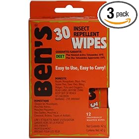 Tender Ben's 30% Deet 12-count Travel Wipes, (Pack of 3)