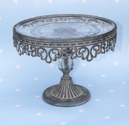SINGLE TIER CAKE STAND - GLASS TOP IRON BASE