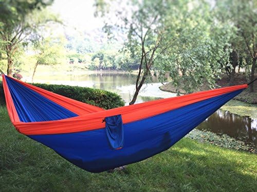 EPH Outdoors XL Double Nest Travel Camping Hammock, Portable Lightweight, 210T Parachute Nylon, 600lbs, 10.5'6.5', Royal Blue and Orange