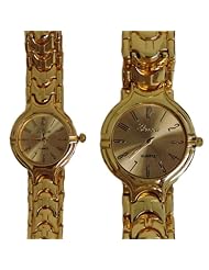 Geneva Platinum Collection His & Hers Matching Watch Set Gold Bracelet with Gold Face