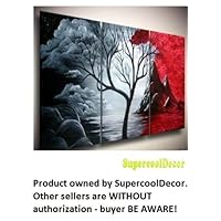 Impression - Grey and Red - 24'(H)x48'(W) Modern Oil Painting on Canvas Stretched Framed - Return shipping covered for continental US regions