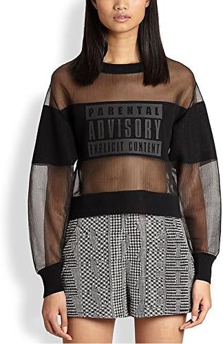 RongFeng Women's Parental Advisory Print Causal Pullover Sweater Tops M Black