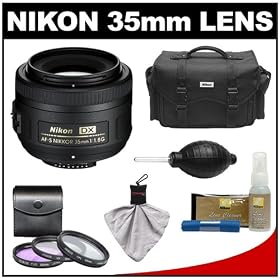 Click here to buy Nikon 35mm f 1.8 G DX AF-S Nikkor Lens & Case + 3 UV FLD CPL Filters + Accessory Kit for D3s,....