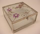 Glass & Wire Box - Flowers & Dragonfly with Red Eyes & Lavender Acrylic Accents on Translucent Glass