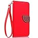 FLYEE Samsung Galaxy S7 Case Wallet Leaf Magnetic Snap Ultra Slim Lightweight PU Flip Cover with Wrist Strap for 5.1 Inch S7 Red