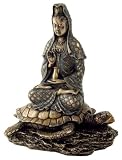Buddhist Goddess Kuan-yin (Guanyin) on Sea Turtle, Real Bronze Powder Cast Statue 6-1/2-inch