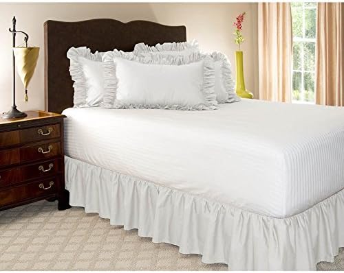 HotHaat New Collection 300 Thread Count 1 Piece 12" Drop Length Ruffle Bed Skirt in Solid White Queen Size 100% Egyptian Cotton