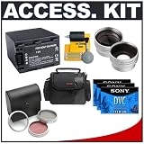 Deluxe Accessory Kit with Spare NP-FH100 Battery + 2x Telephoto Lens + 0.5x Wide Angle Lens + Case + Filter Kit + MiniDV 3-Pack for Sony Handycam Compact MiniDV Camcorders