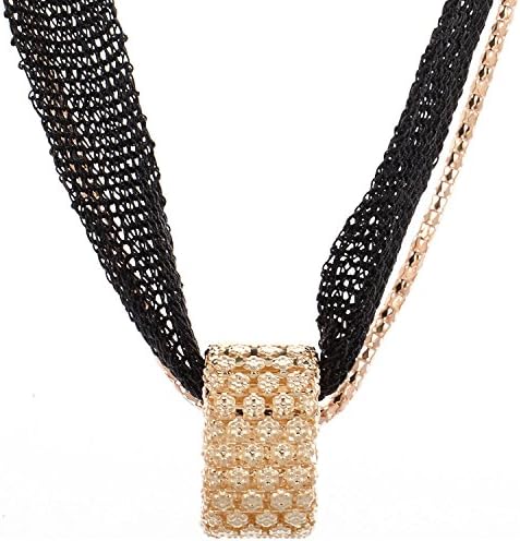 Shah Dazzlers Imitation Jewellery Black And Gold Fabric Dangle & Drop Necklace Set For Women