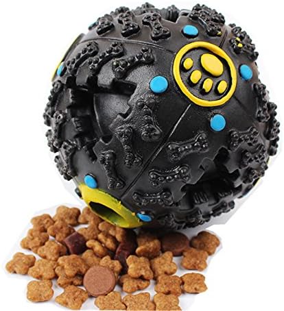 Outton Interactive IQ Treat Training and Bite Resistant Squeaky Ball Tooth Cleaning Dog Toy with Bell