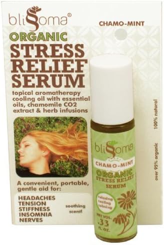 Blissoma Stress Relief Serum Roll on Organic and Natural Aromatherapy Oil for Migraines, Tension, Pain, .33 Oz, 10 Ml by Blissoma