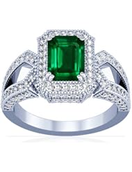 18K White Gold Emerald Cut Emerald Ring With Sidestones (GIA Certificate)
