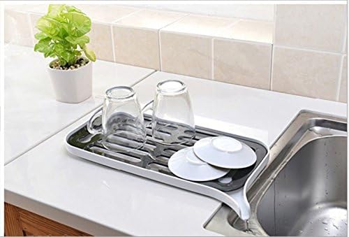 Padshow 2-Tier Plastic Small Dish Drainer/Dish drying rack with Drain Board-Drip Water Tray&amp;Pour Spout Design for Drying Glasses, Silverware, Bowls, Fruit and Vegetable, White