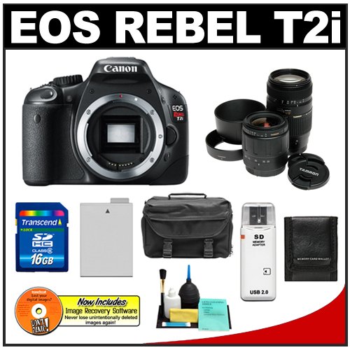 Canon EOS Rebel T2i Digital SLR Camera + 28-80mm Zoom Lens + 70-300mm Zoom Lens + 16GB Memory Card + LP-E8 Battery + Case + Accessory Kit